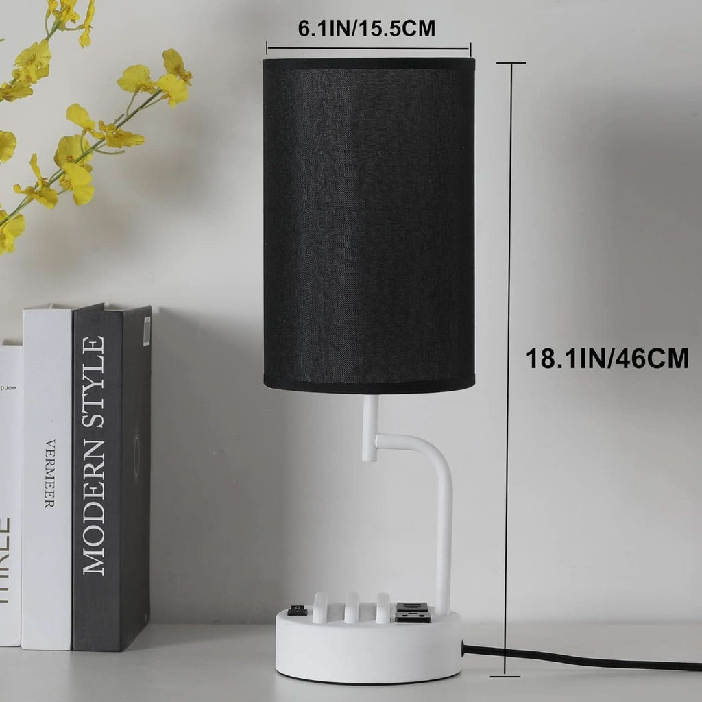 Table Lamp With 3 USB Ports And AC Outlet White Black
