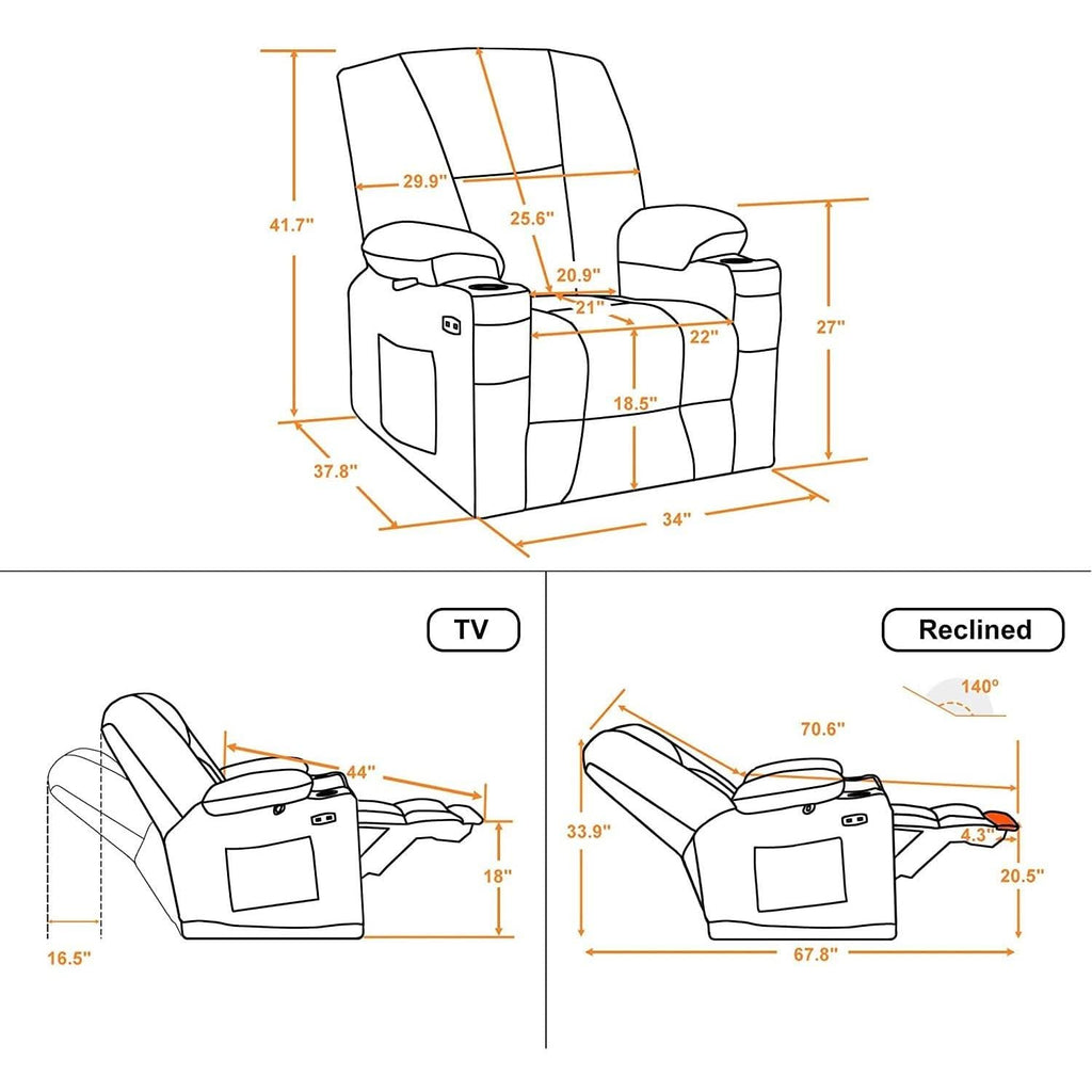 Fabric Electric Recliner Chair With Heat Remote Control
