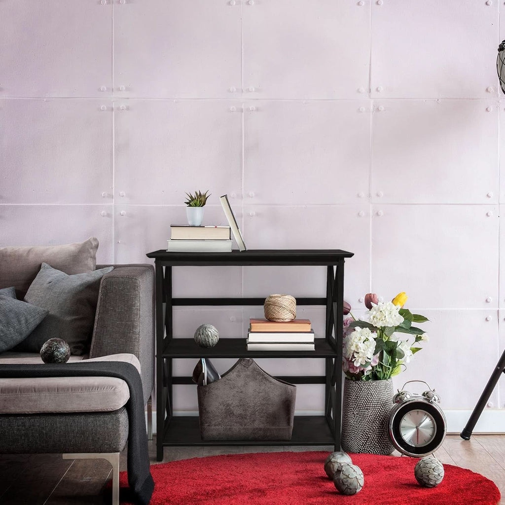 Three Shelf Solid Wood Bookcase For Living Room Storage