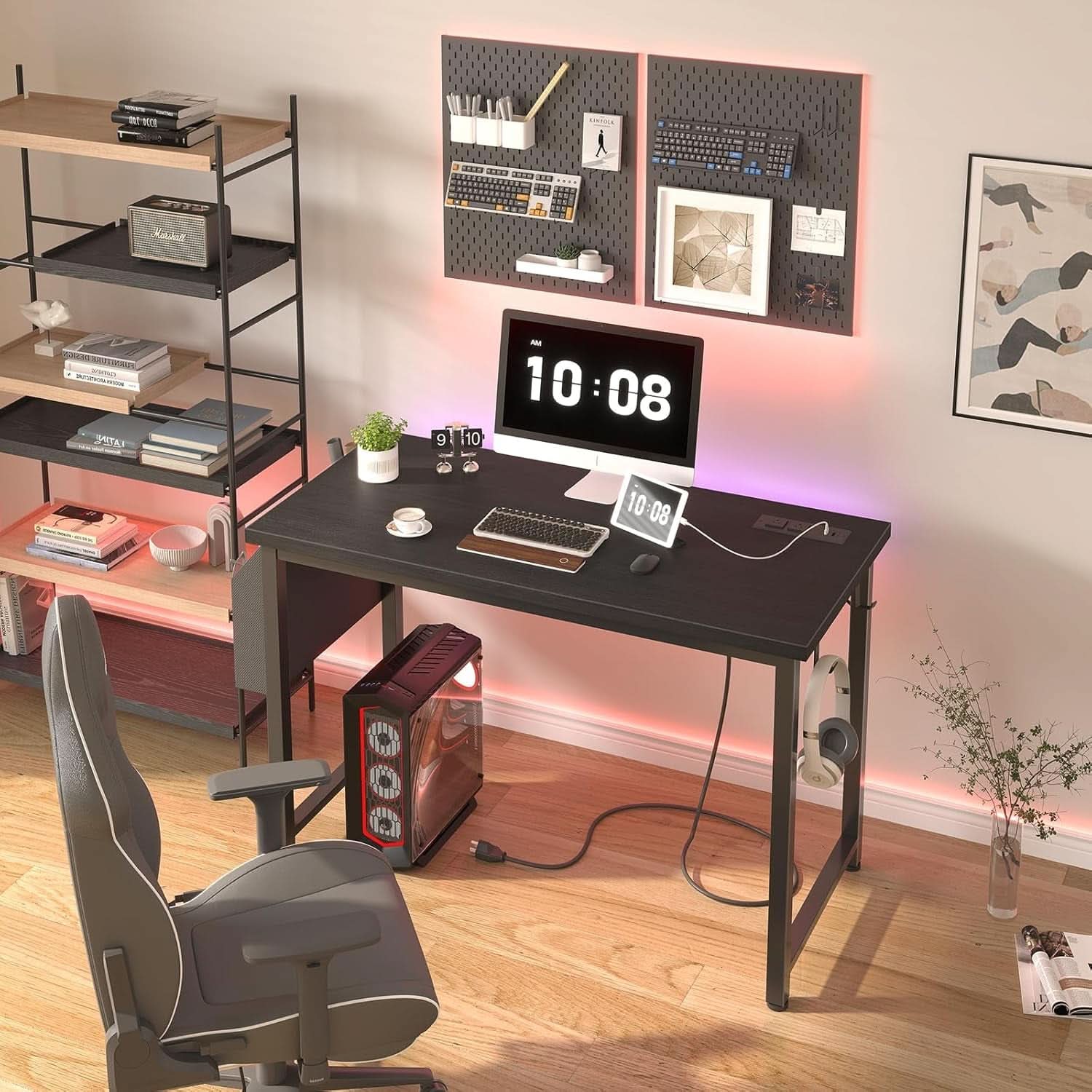 39 Inch Computer Desk With Built In Power Outlet And USB Charging Ports