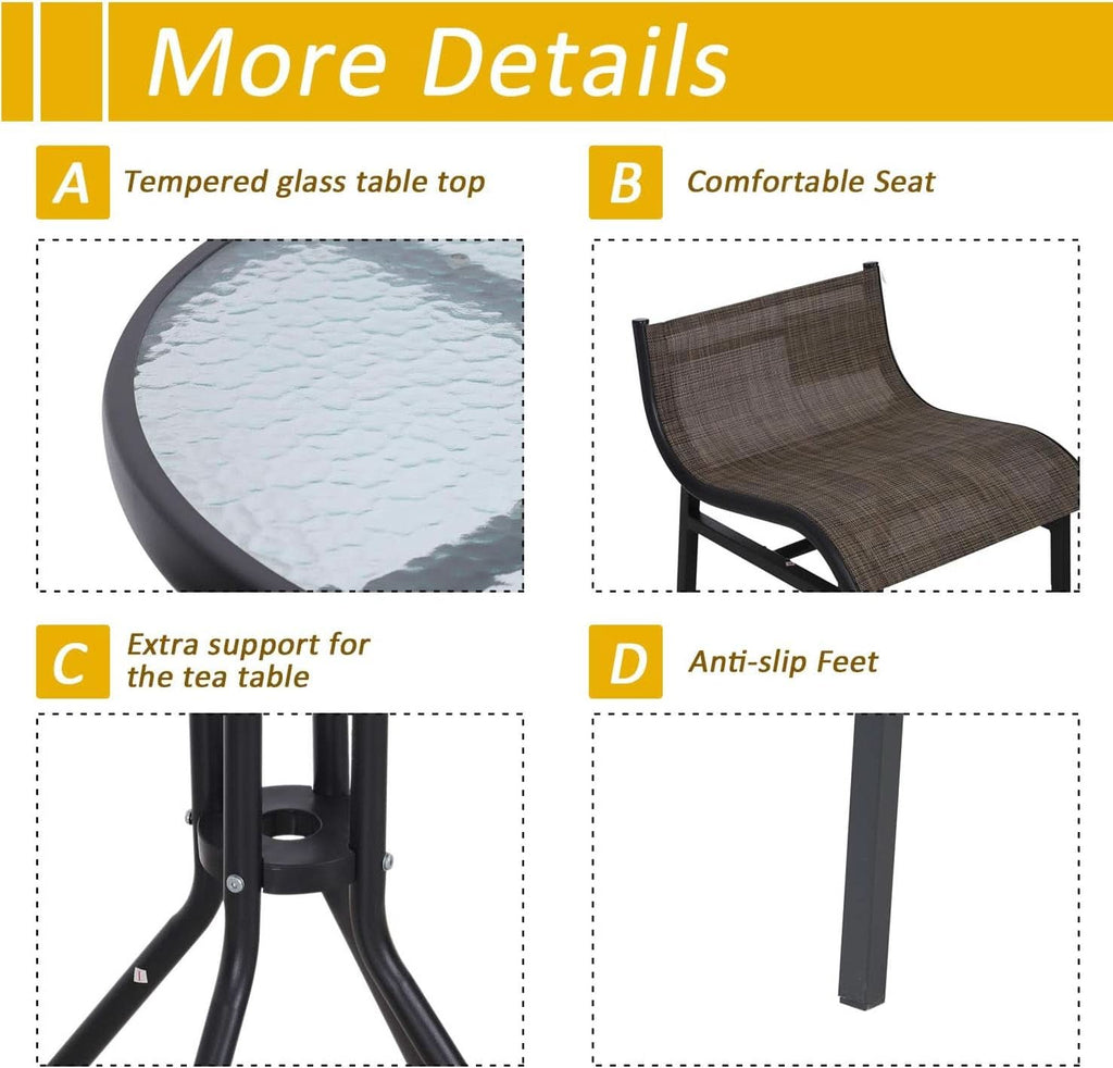 3 Piece Bar Height Outdoor Bistro Set For 2 With Tan Chairs For Outdoor Patio Use