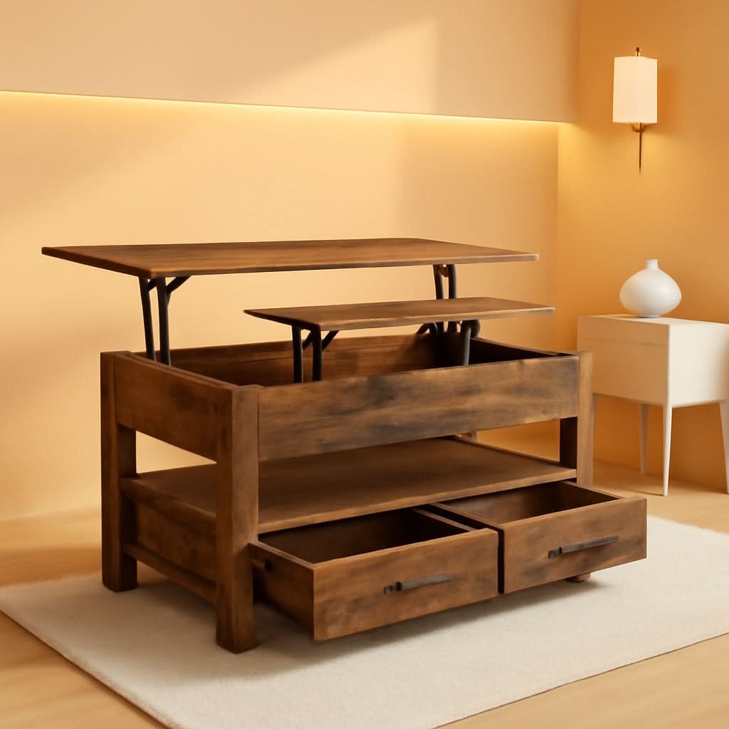 Rustic Brown Lift Top Coffee Table With Hidden Storage