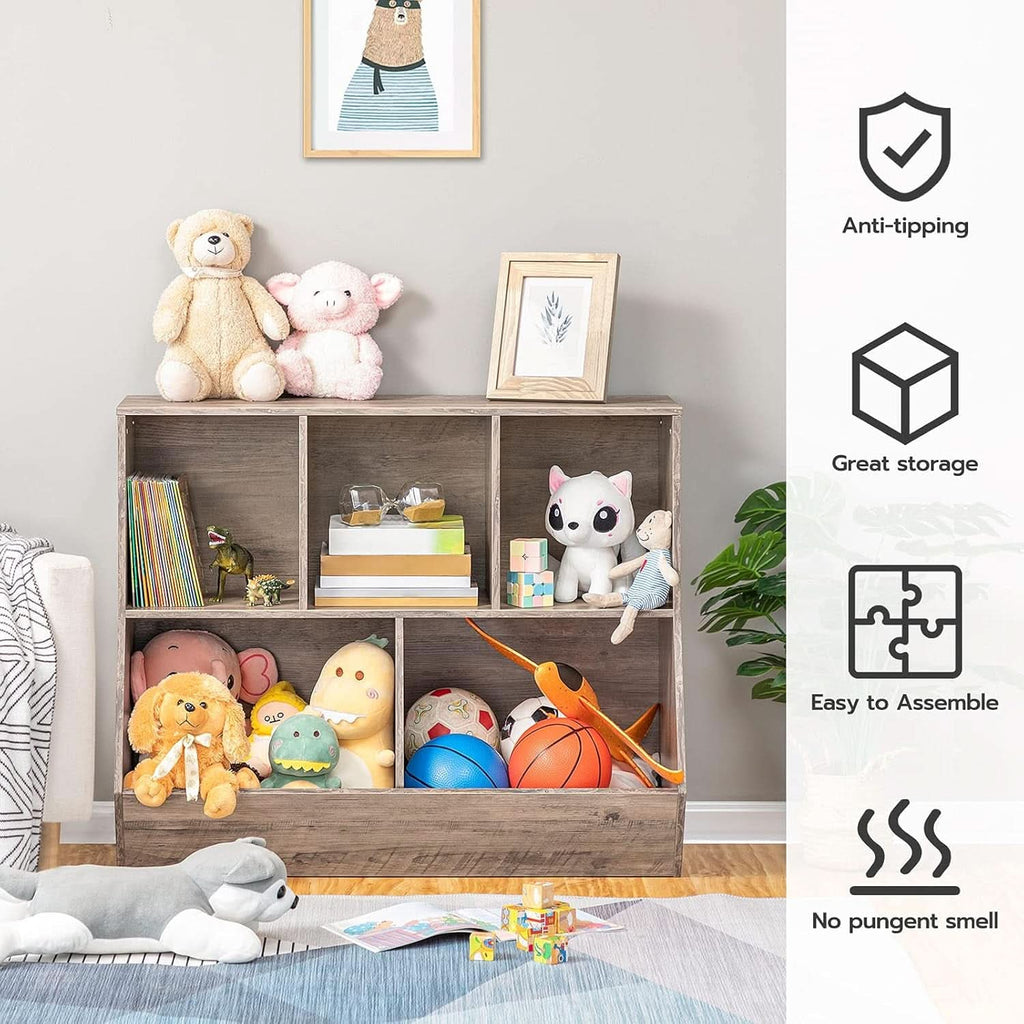 Kids Bookshelf Toy Storage Cabinet 35 Inch Long Greige