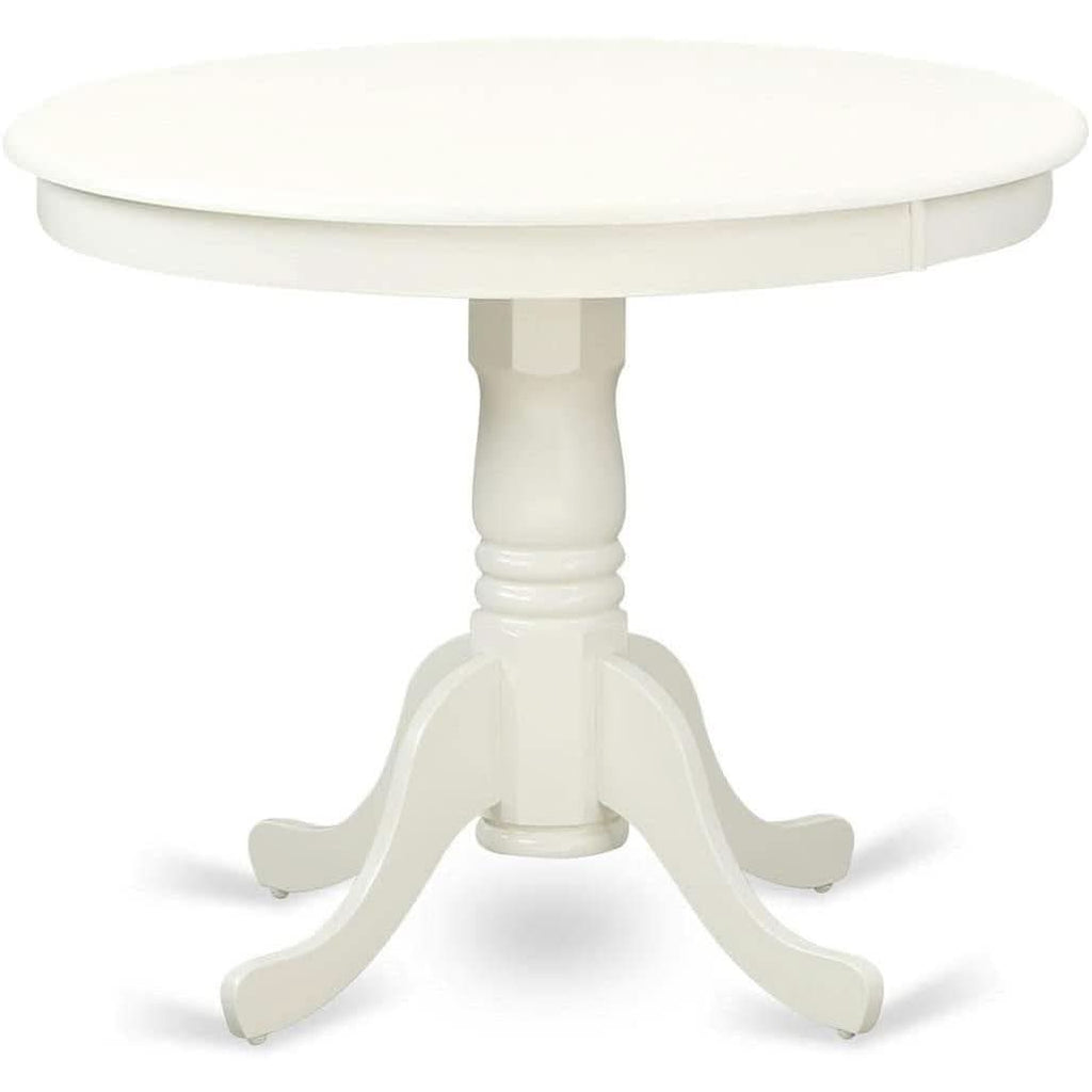 Mid Century Round Solid Wood Dining Table With Linen White Finish