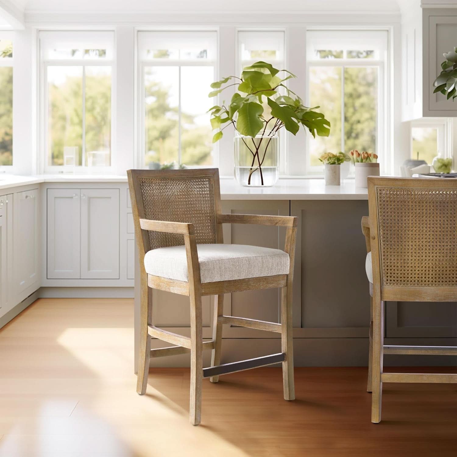 Counter Stool With Cane Back And Upholstered Seat Kitchen