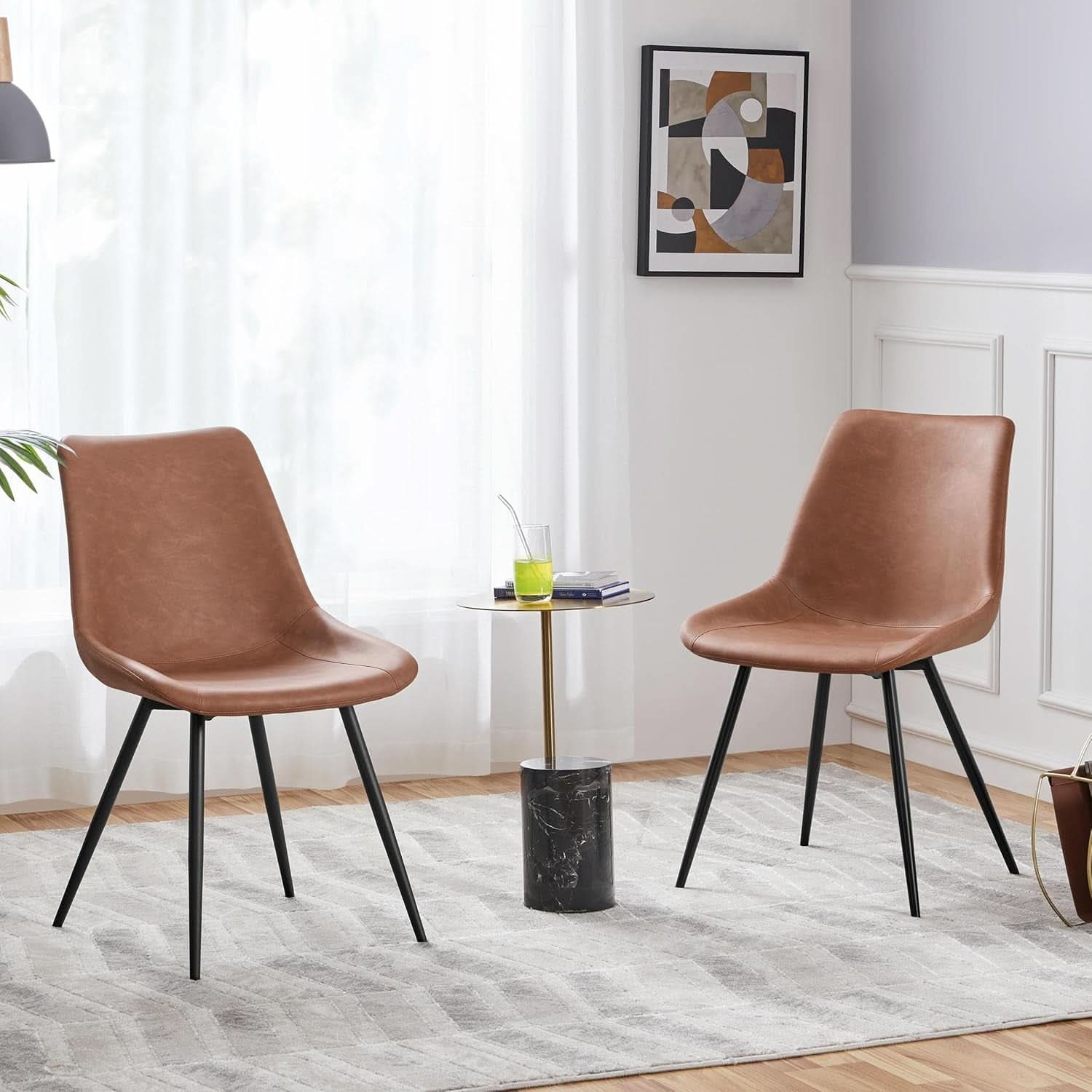 Dining Chairs Set Of 2 Brown Upholstered Faux Leather
