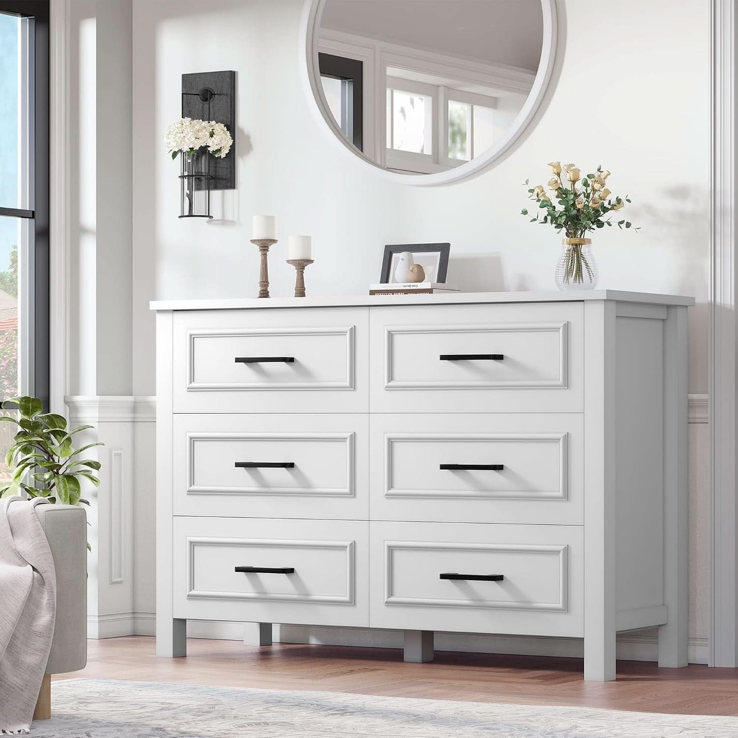 White 6 Drawer Dresser With Built In Power Outlet Chest