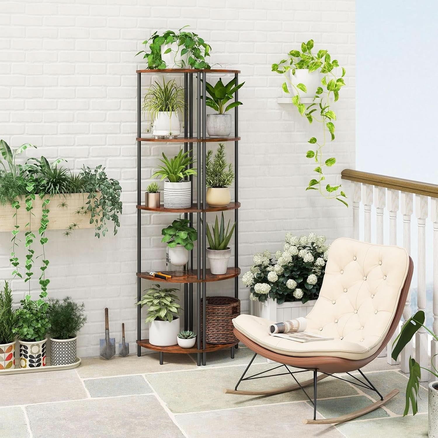 65 Inch Rustic Corner Shelf Stand 5 Tier Bookshelf