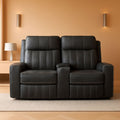 Gray Faux Leather Reclining Loveseat With Manual Recline