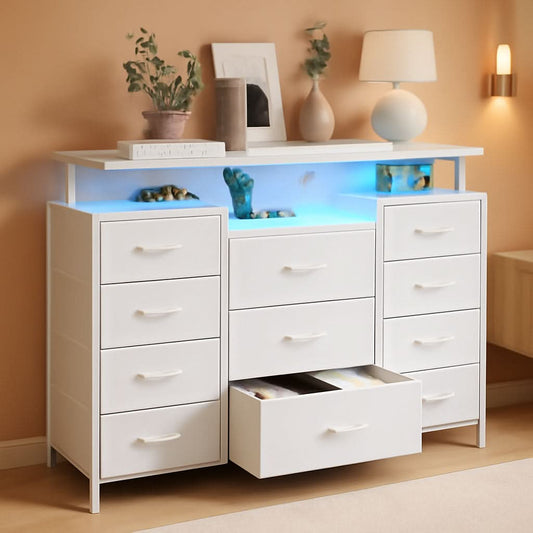 11 Drawer Dresser With Fabric Drawers And Charging Station For Bedroom Storage And Organization