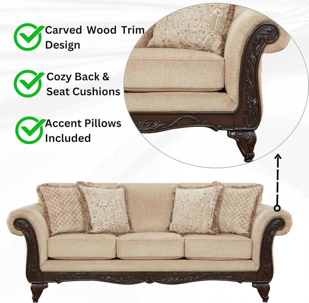 2 Piece Living Room Set Sofa and Loveseat in Beige Wheat