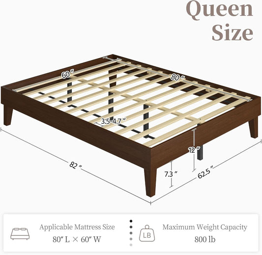 Queen Platform Bed Frame Dark Walnut Underbed Storage