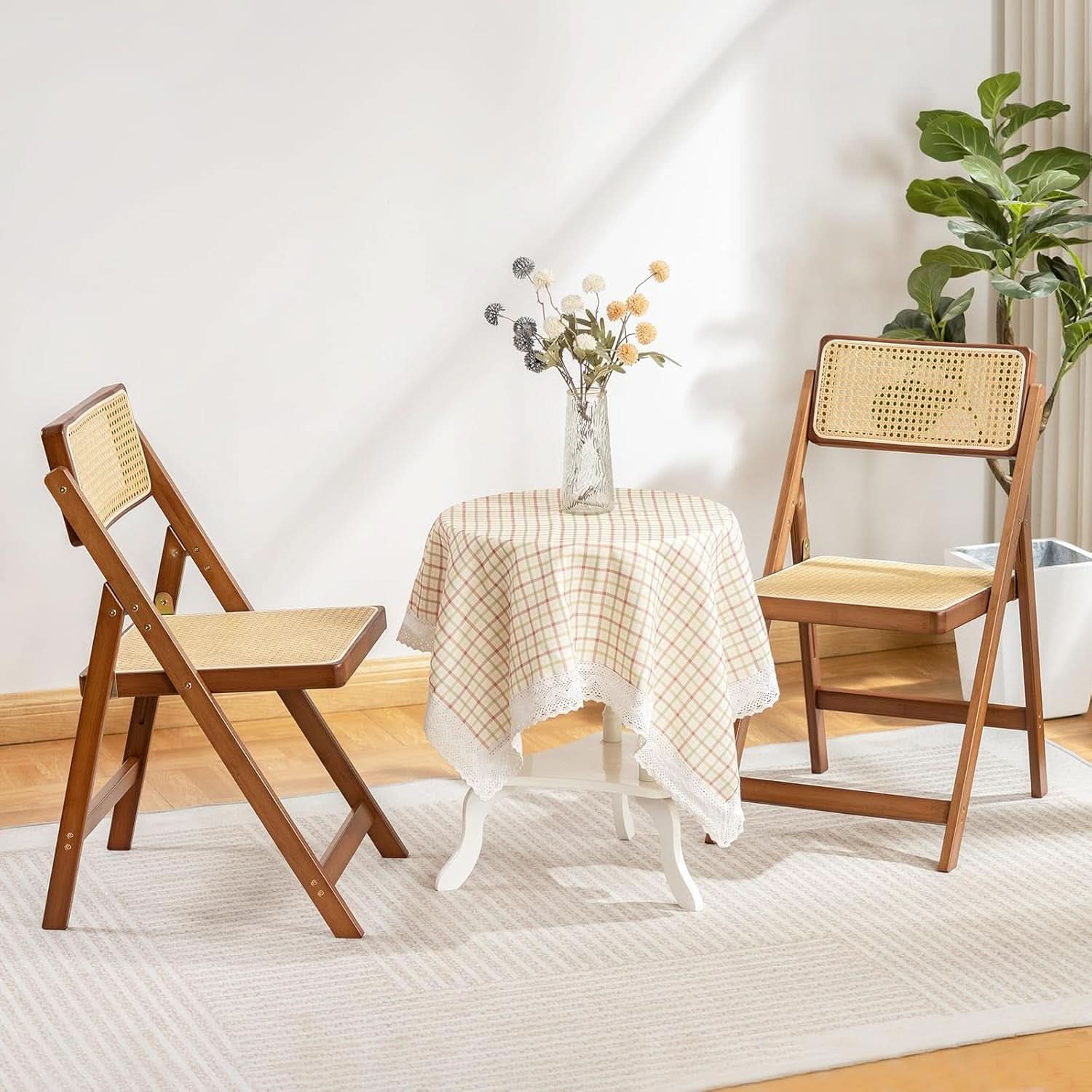 Rattan Folding Dining Chairs Set Of 2 Walnut Indoor Outdoor