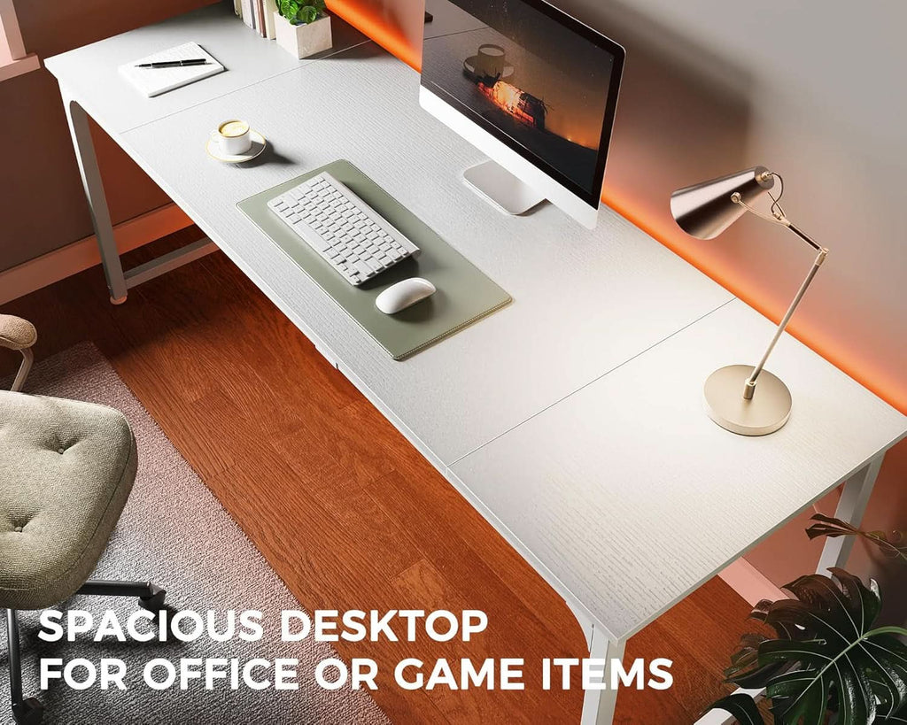 80 Inch White Computer Desk With Storage Metal Frame
