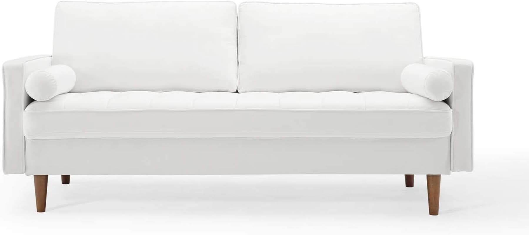 Valour Performance Velvet Sofa White Mid Century Modern
