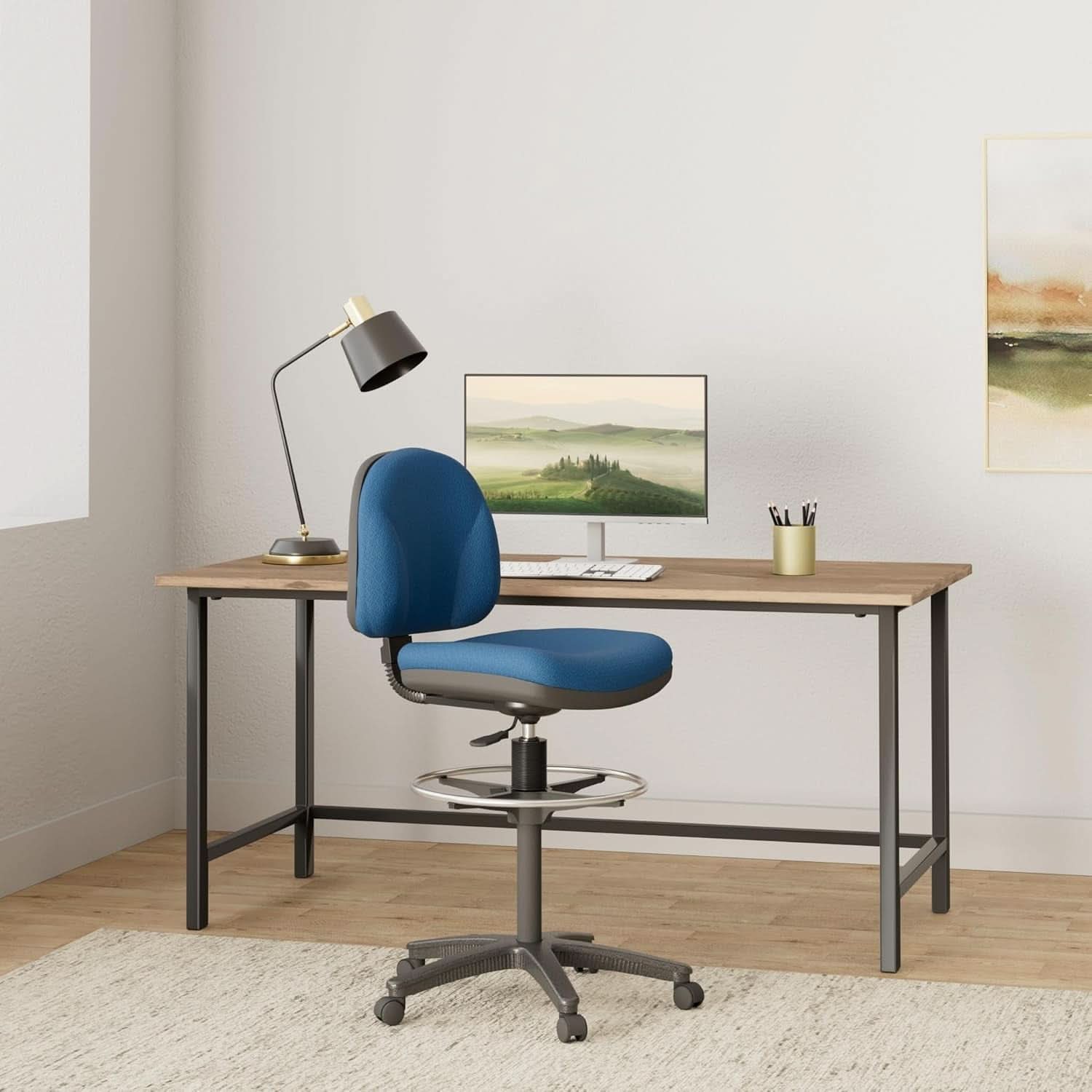 Pneumatic Adjustable Multi Task Stool Blue Ergonomic Back