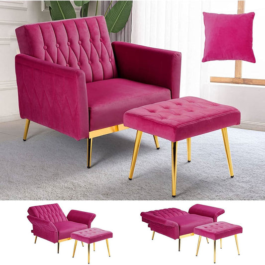 Fuchsia Velvet Adjustable Accent Chair With Three Backrest Angles
