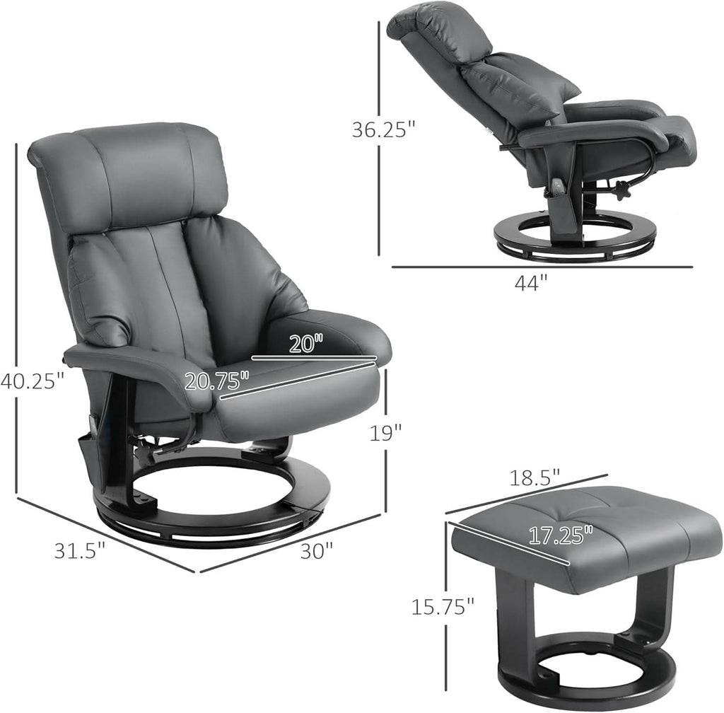 Gray 360 Degree Swivel Massage Recliner Chair With Ottoman