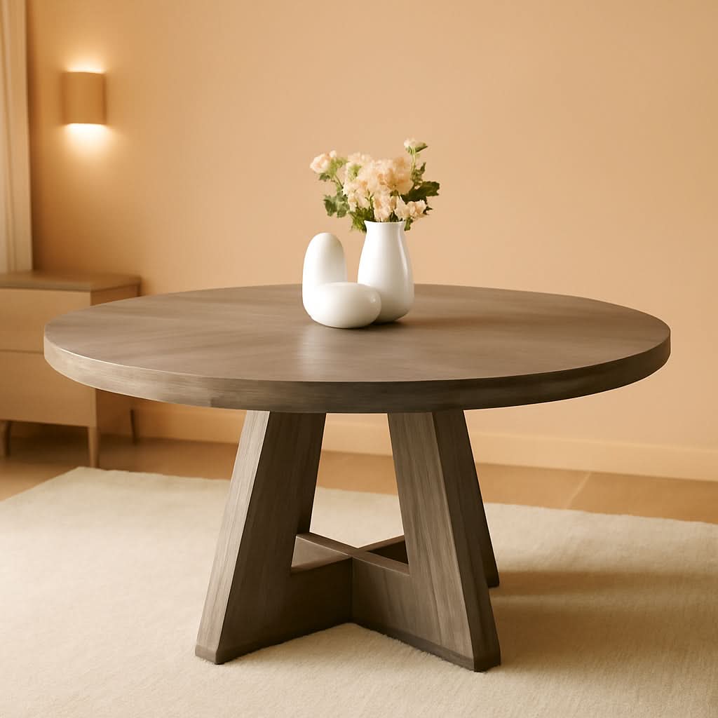 Round Dining Table 47 Inch Wood Farmhouse Grey Kitchen
