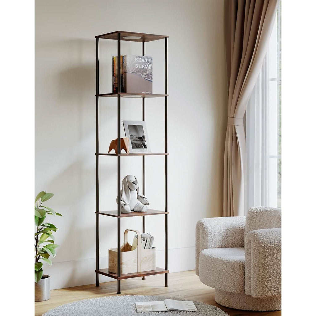 Display Shelf With RGBW Light Floor Lamp 5 Tier Brown