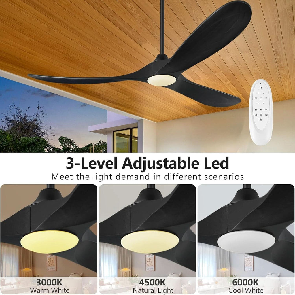 52 Inch Walnut Wood Ceiling Fan With Remote And LED Light