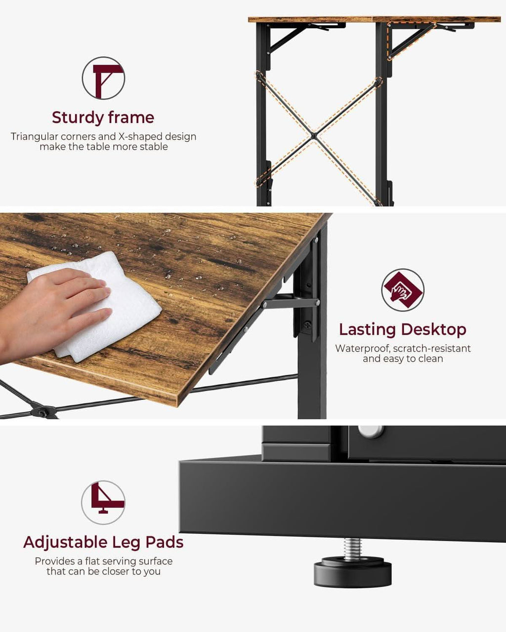 31.5 Inch Collapsible Tray Desk Rustic Brown Premium Finish