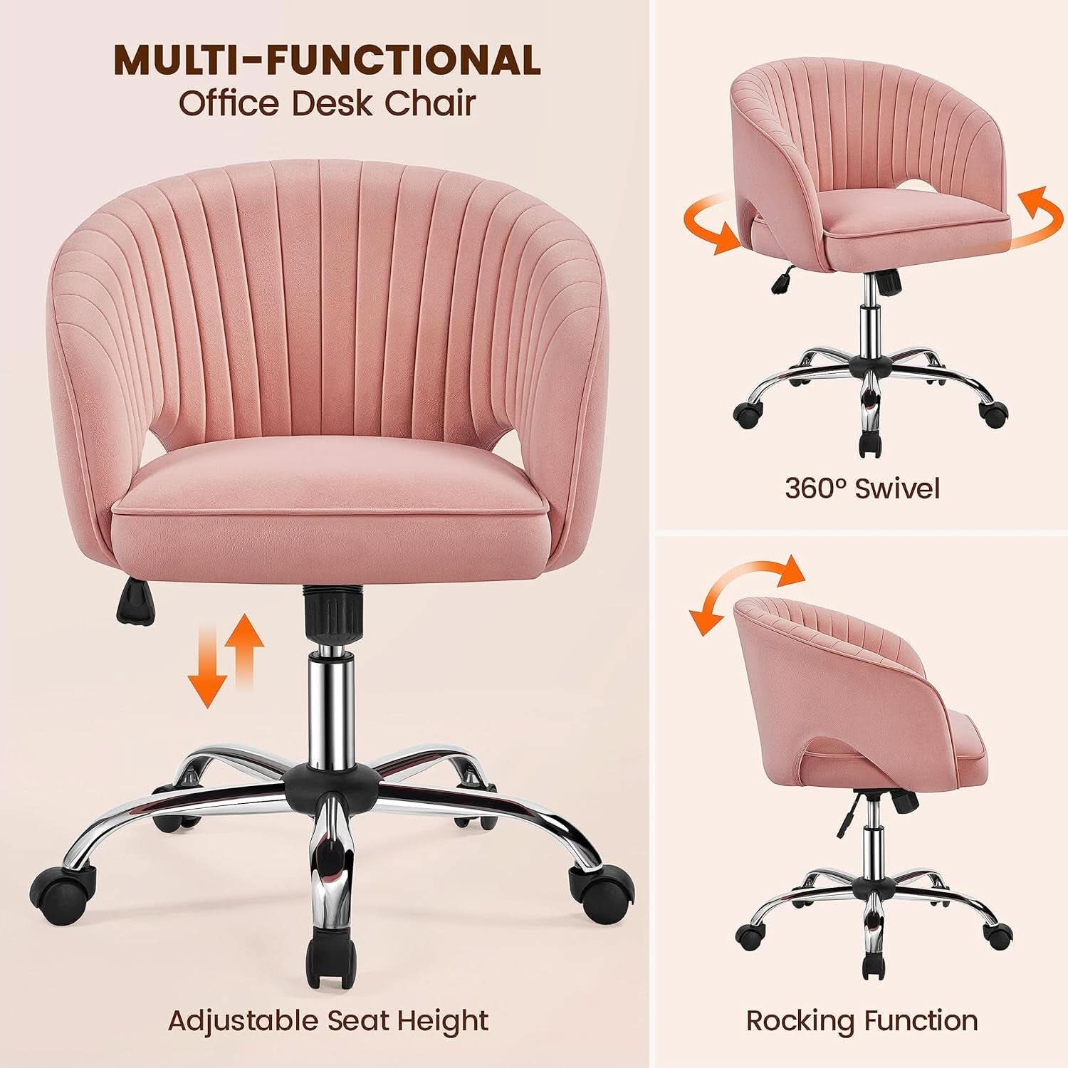 Pink Velvet Desk Chair Backrest Office Chair Modern