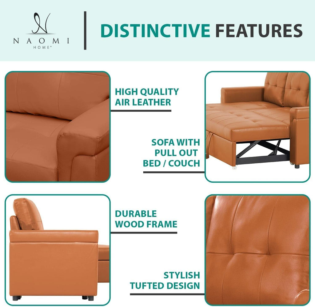 Caramel Sleeper Sofa With Storage Chaise Modern Comfort