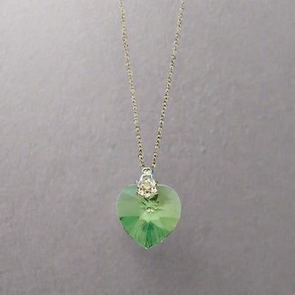 Green Heart Pendant Necklace – Crystal & Rhinestone Accent