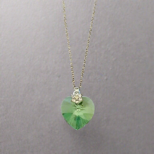 Green Heart Pendant Necklace – Crystal & Rhinestone Accent