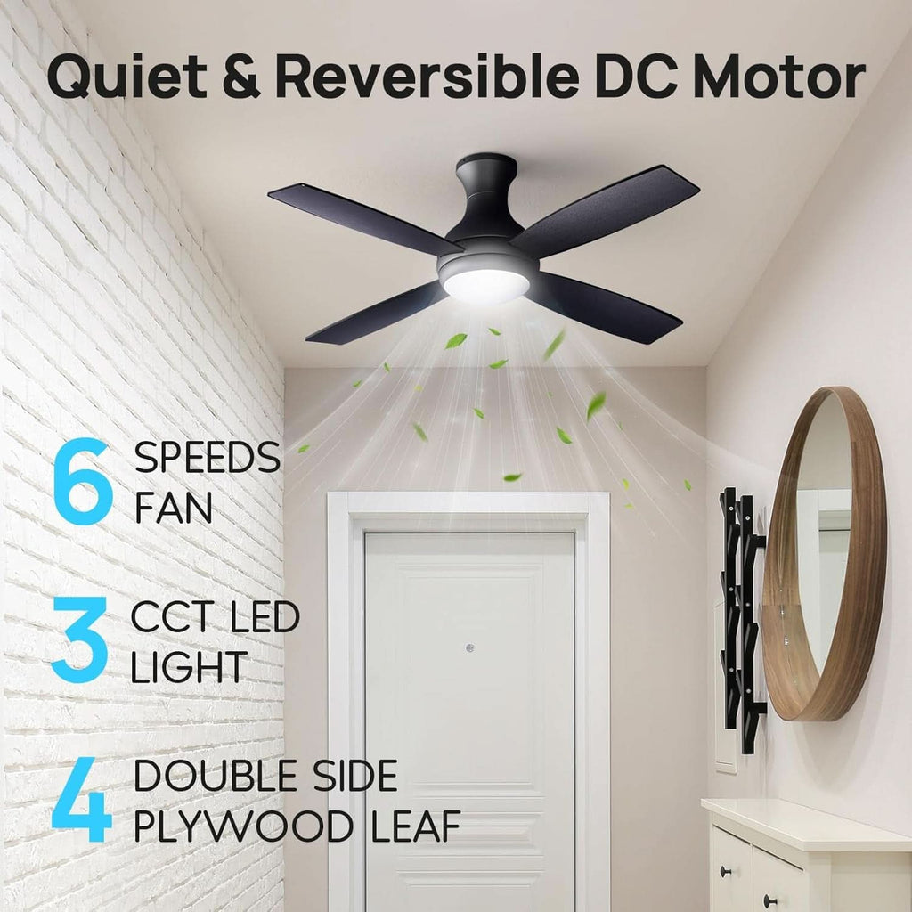 52 Inch Matte Black Ceiling Fan For Living Room Space