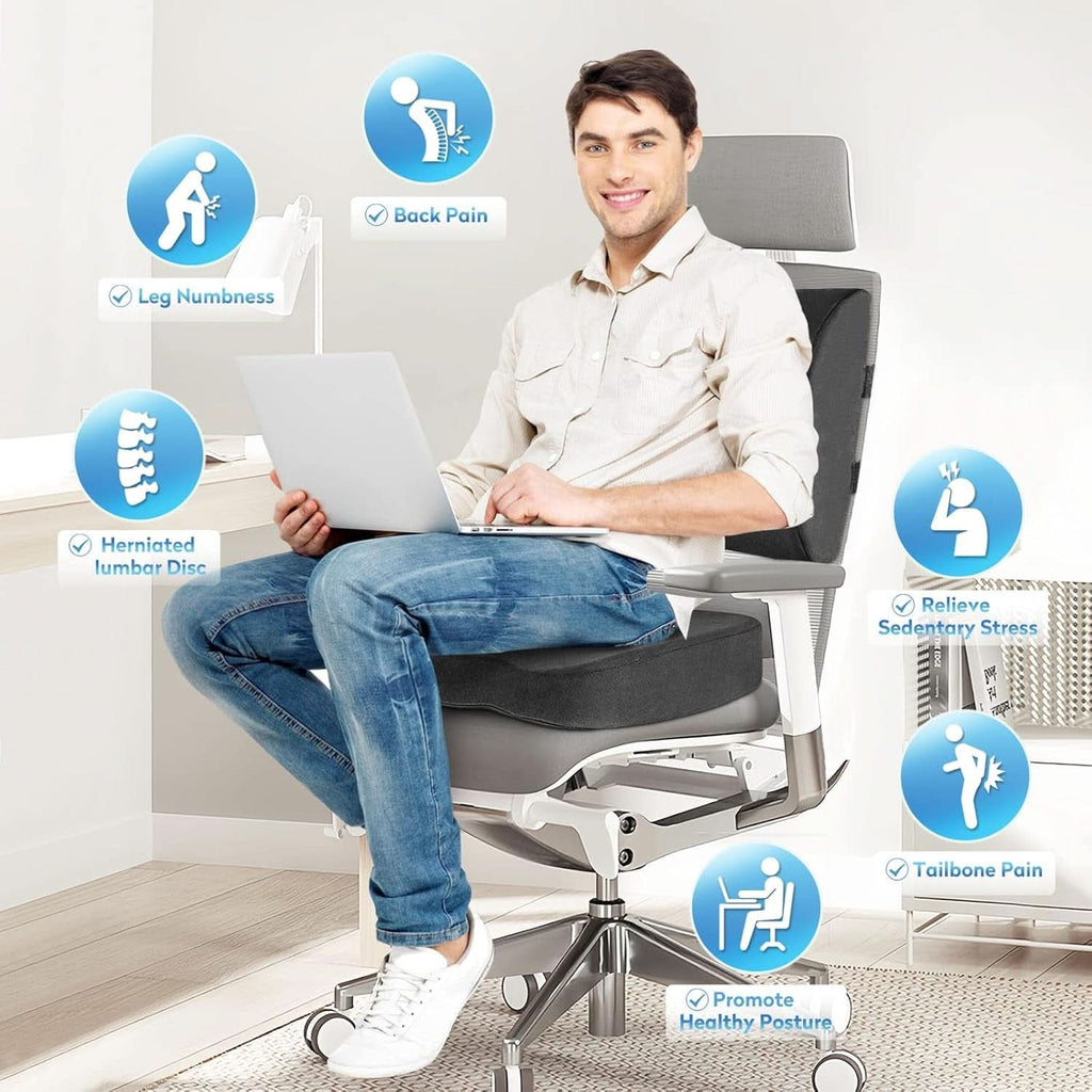 Ergonomic Memory Foam Seat Cushion Grey For Office Chair