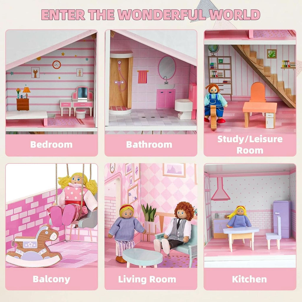 Wooden Dolls House Villa Style Premium Furnishings