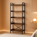 Adjustable Six Tier Industrial Wood Black Metal Bookcase
