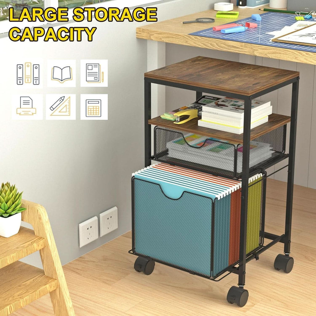 Rolling File Cart With Sliding Drawer For A4 Files