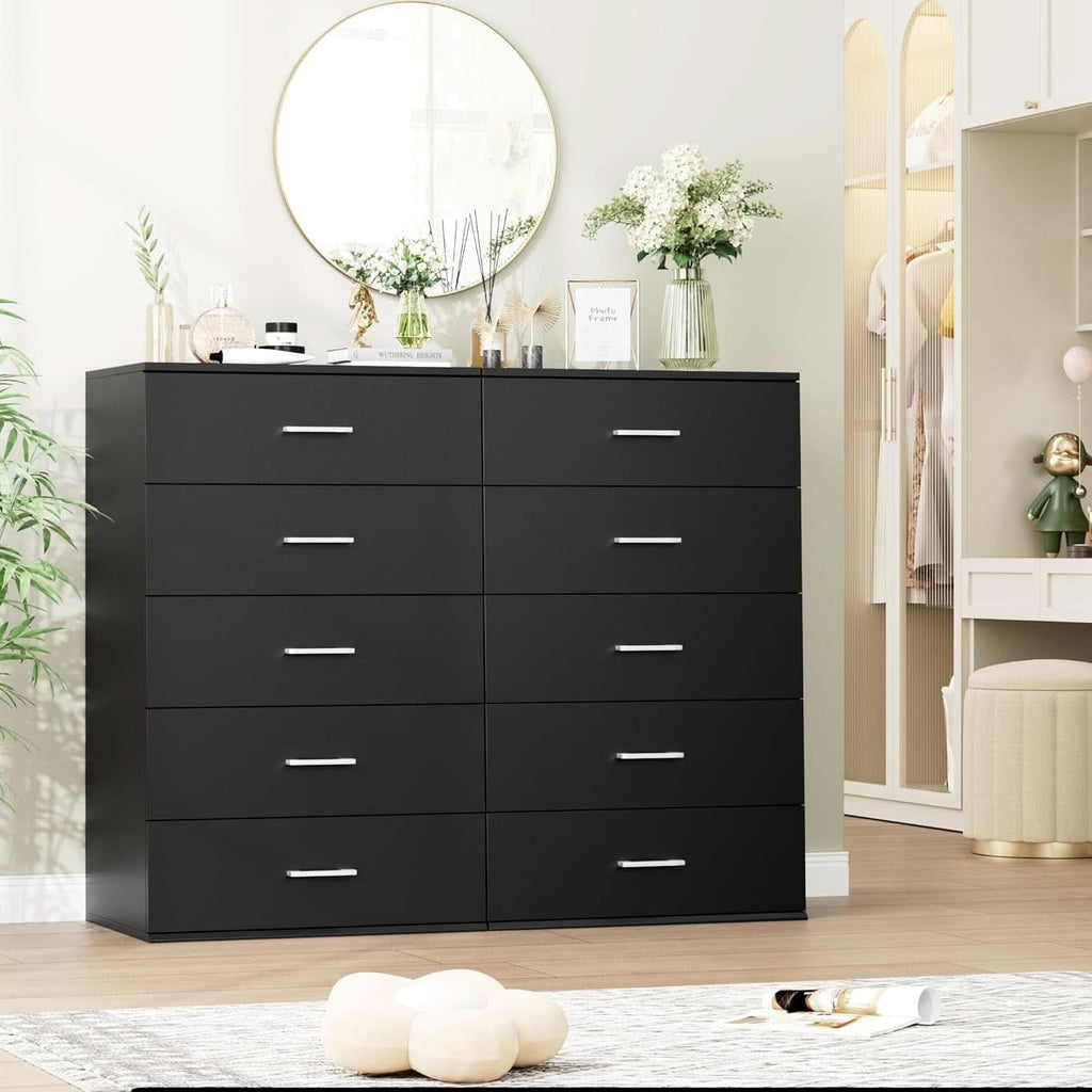 Tall Black Contemporary Dresser With Five Generous Drawers