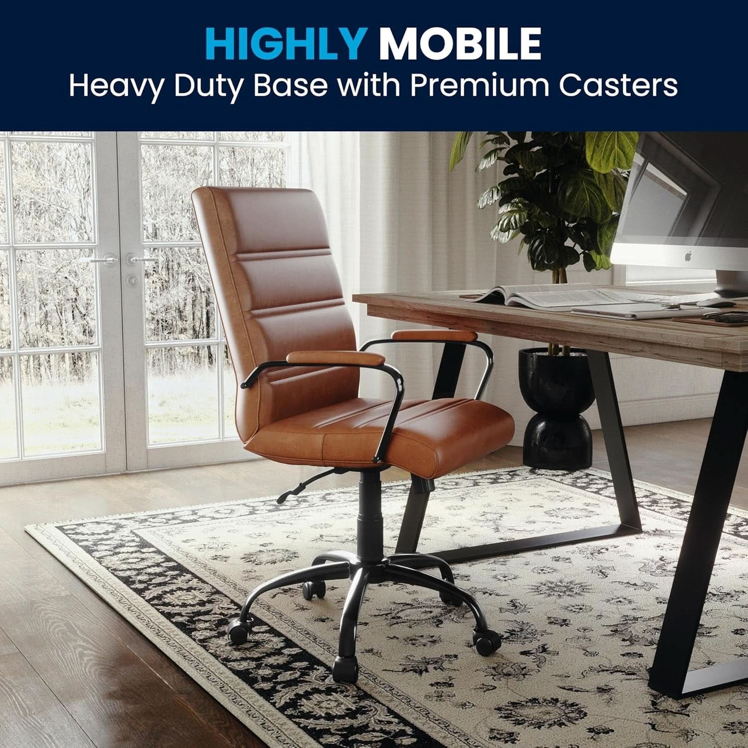 Whitney Mid-Back Leather Desk Chair Brown Black Adjustable Height