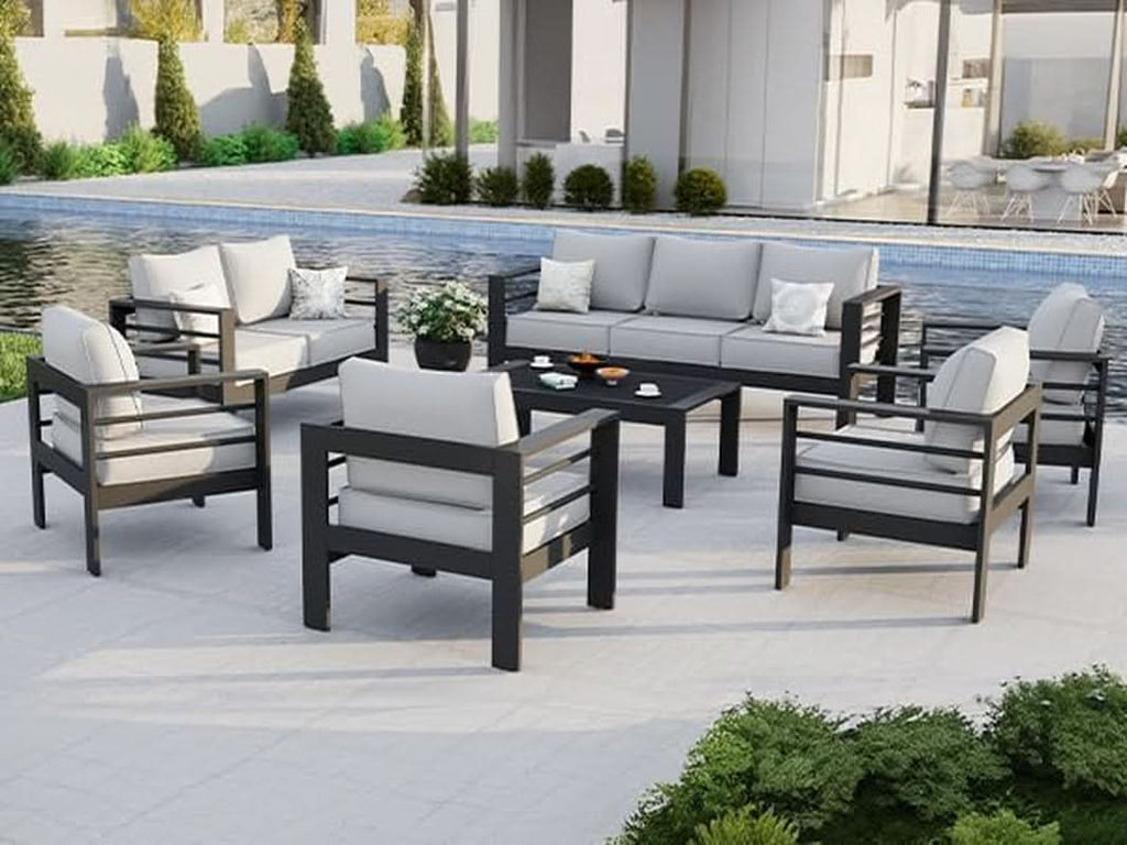 Aluminum Patio Set 10 Piece Waterproof Covers Gray