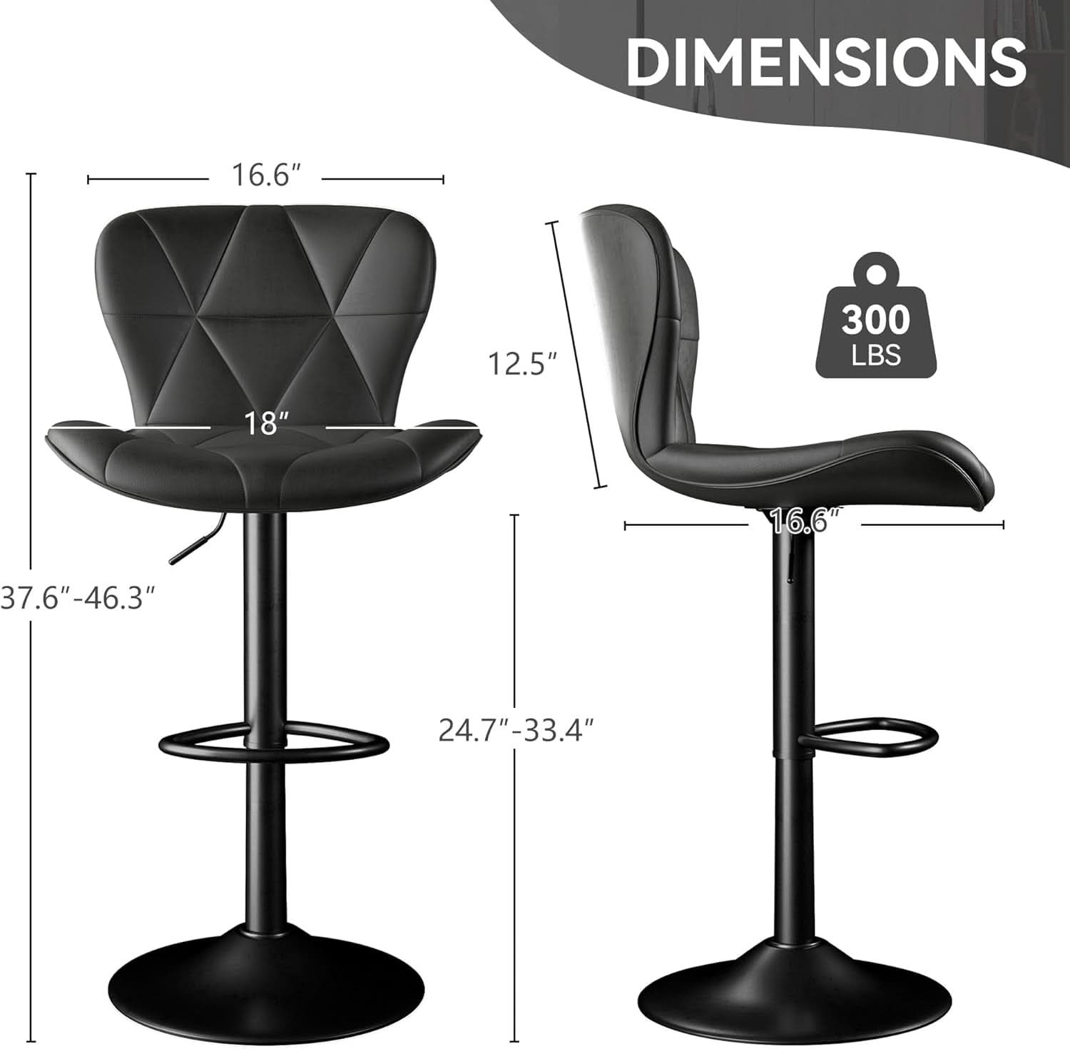 Bar Stools Set Of 2 Adjustable Swivel Faux Leather Black
