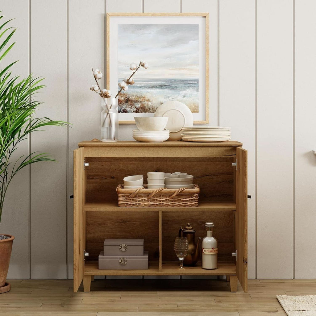 Oak Brown 35-Inch Wide Sideboard Buffet Storage Cabinet