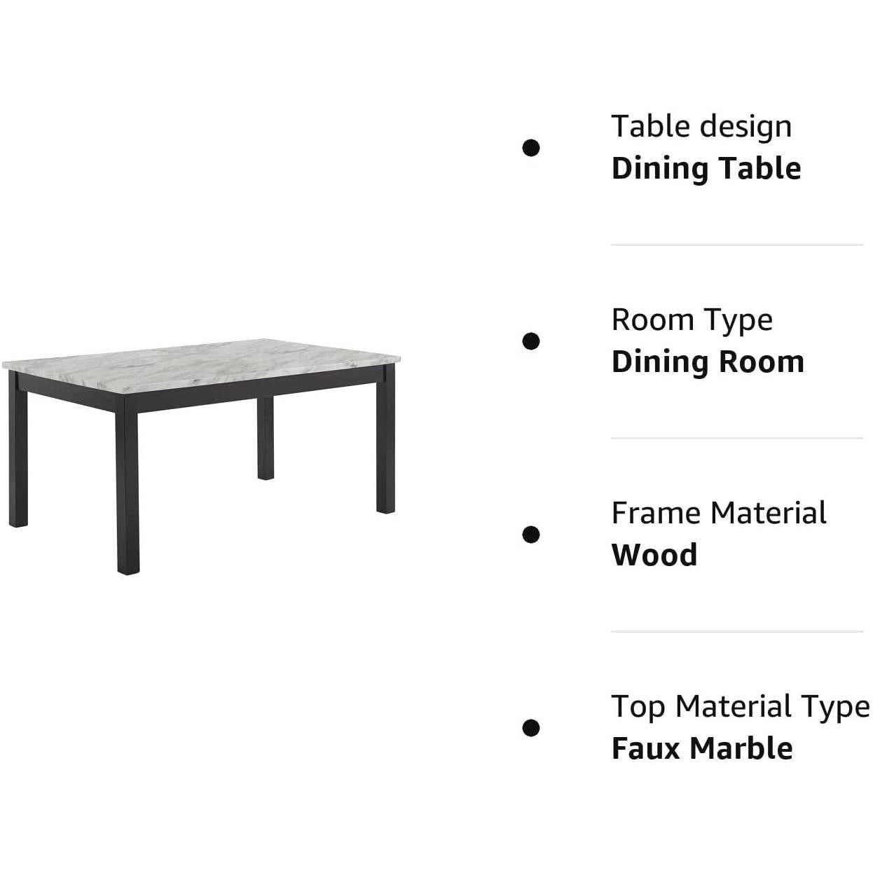 64 Inch Dining Table With Faux Marble Top And Black Base