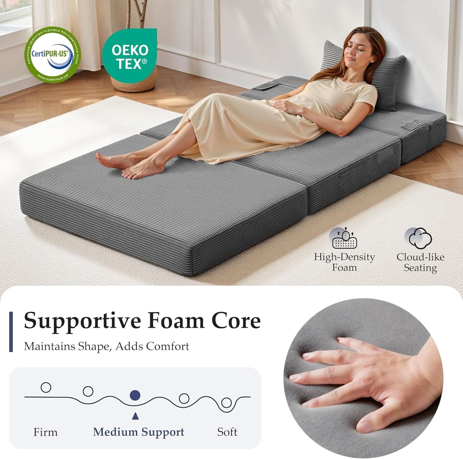 Dark Gray 4In1 Folding Memory Foam SofaBed Washable Cover