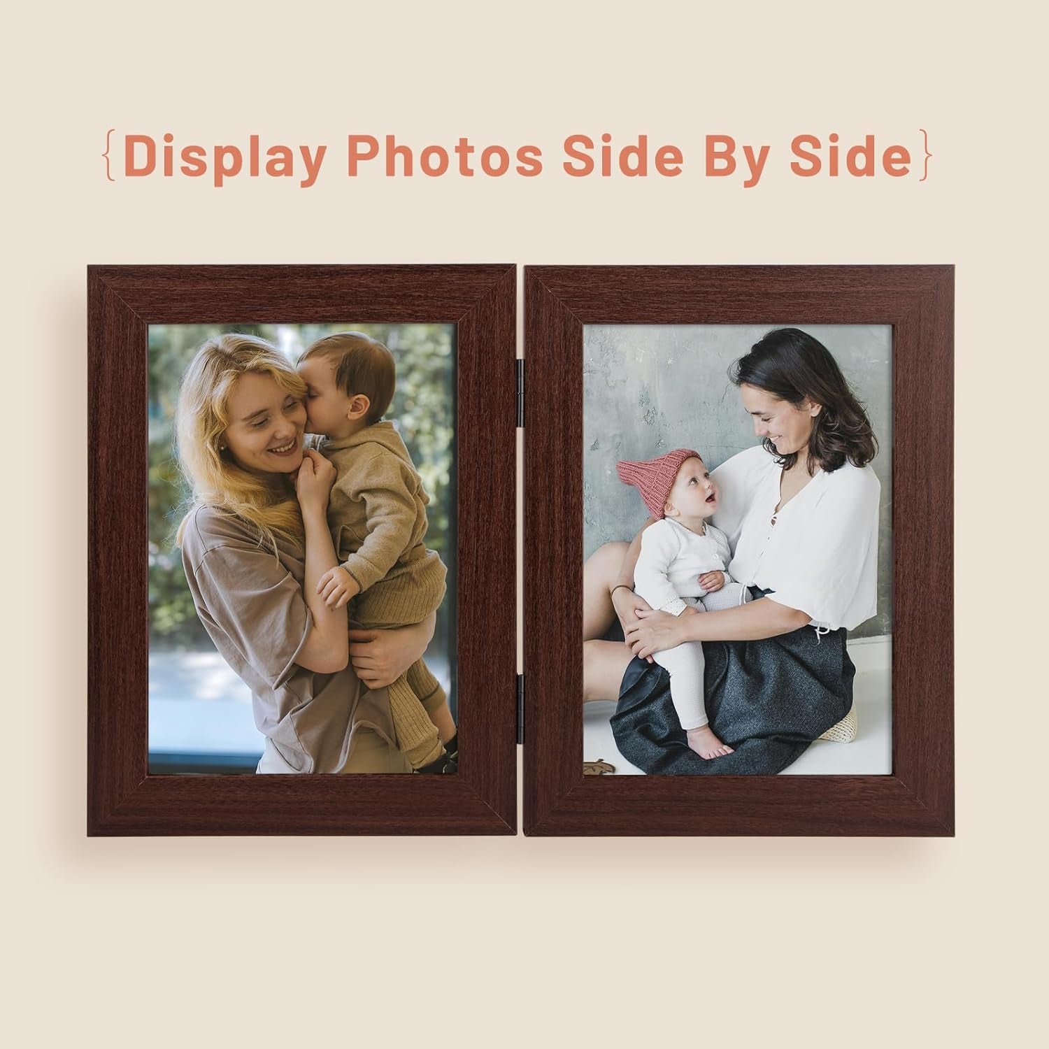 , 5X7 Double Picture Frame Vertical Hinged Photo Frame 2 Opening Folding Family Frames Collage, with Real Glass (5X7, Brown, 2-Pack)