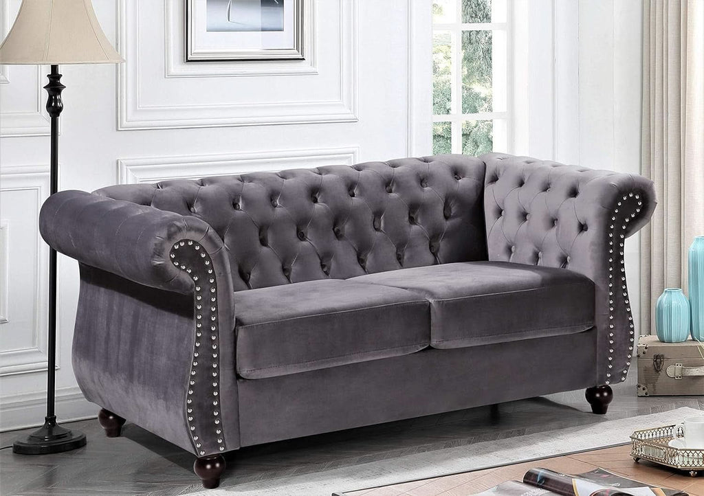 Modern Pink Velvet Chesterfield Loveseat With Tufted Back