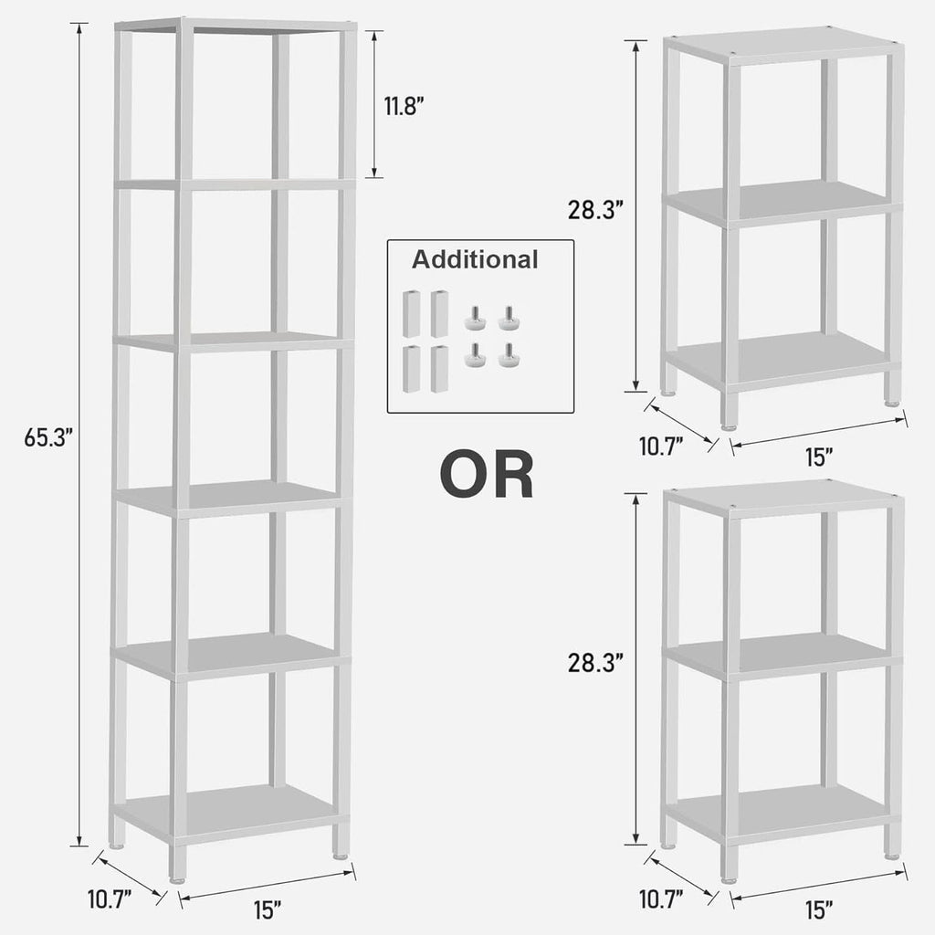 Six Tier Tall White Bookshelf For Small Spaces Living Room