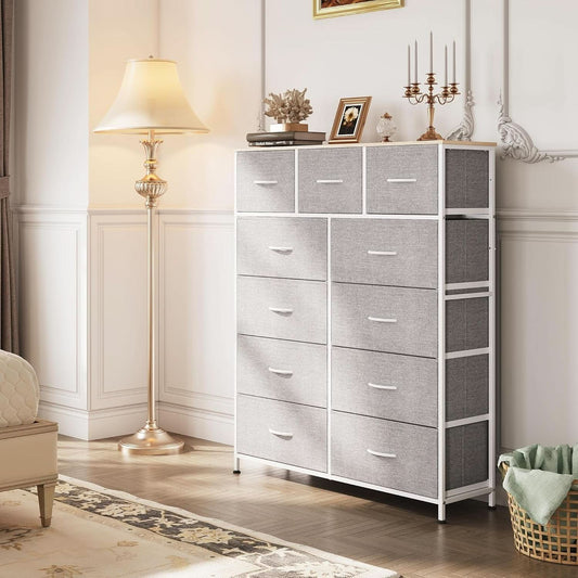 Tall Fabric Dresser Storage Tower With 11 Deep Drawers