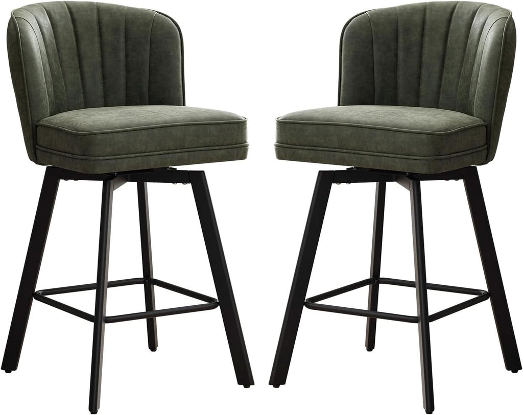 Swivel Counter Height Bar Stools Green Faux Leather