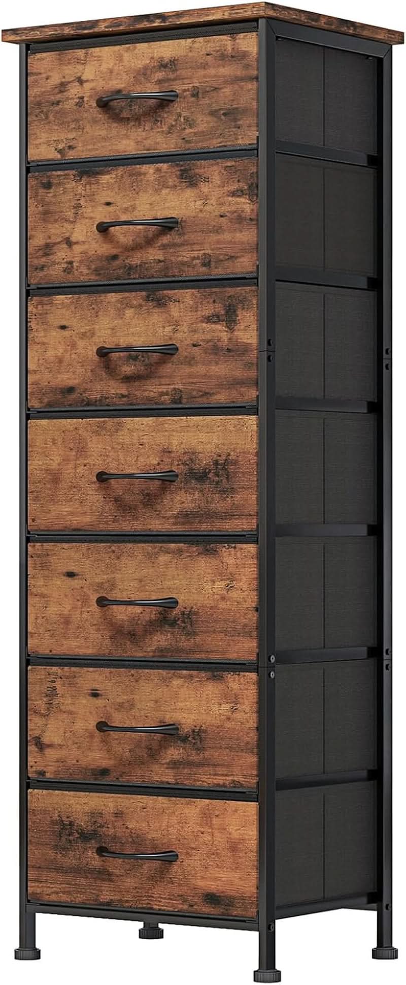 Tall Dresser With Seven Fabric Drawers In Woodgrain Finish