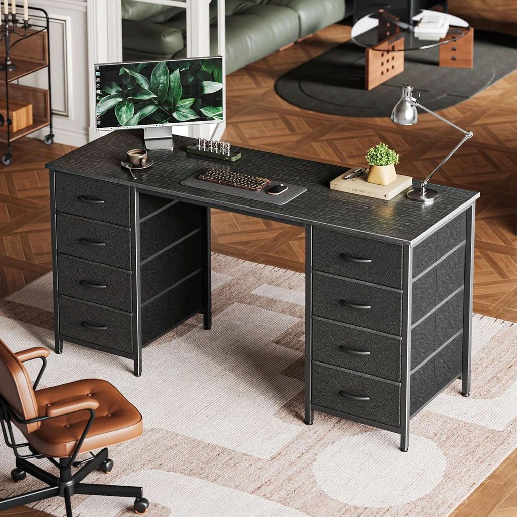 55 Inch Computer Desk With 8 Fabric Drawers For Home Office