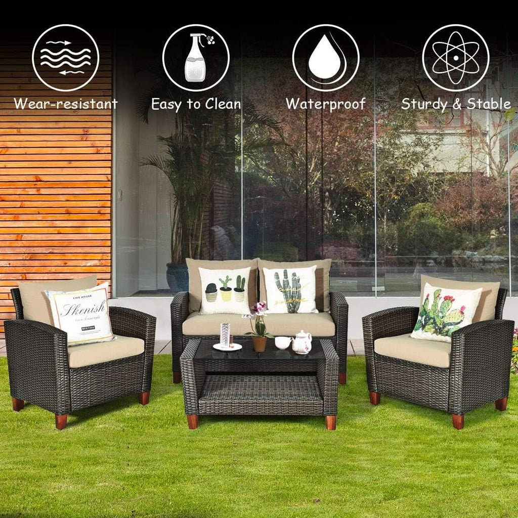 Patio Rattan Furniture Set 4 Piece Beige For Outdoor Use
